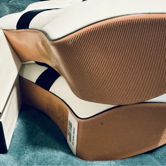 London Fog Chic White and Black Heeled Boots with Ankle Strap - Picture 9 of 12